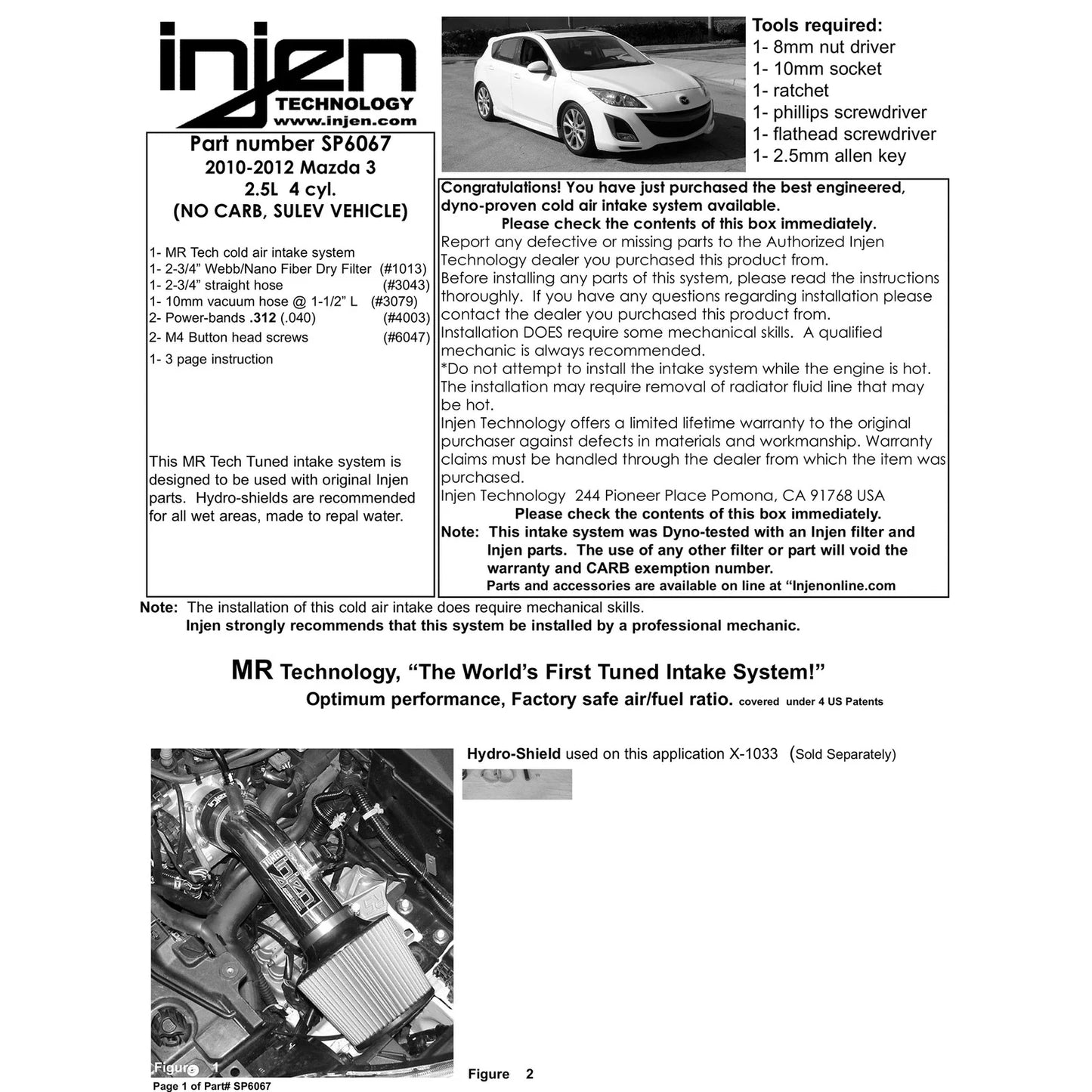 Injen 10-12 Mazda 3 2.5L-4cyl Black Short Ram Intake