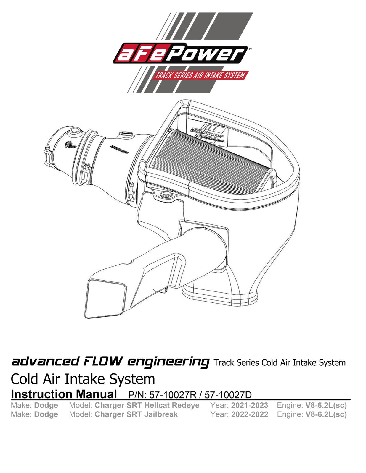 aFe Dodge Charger SRT Hellcat Redeye 21-23 V8-6.2L Track Series Stage-2 Carbon Fiber Intake System
