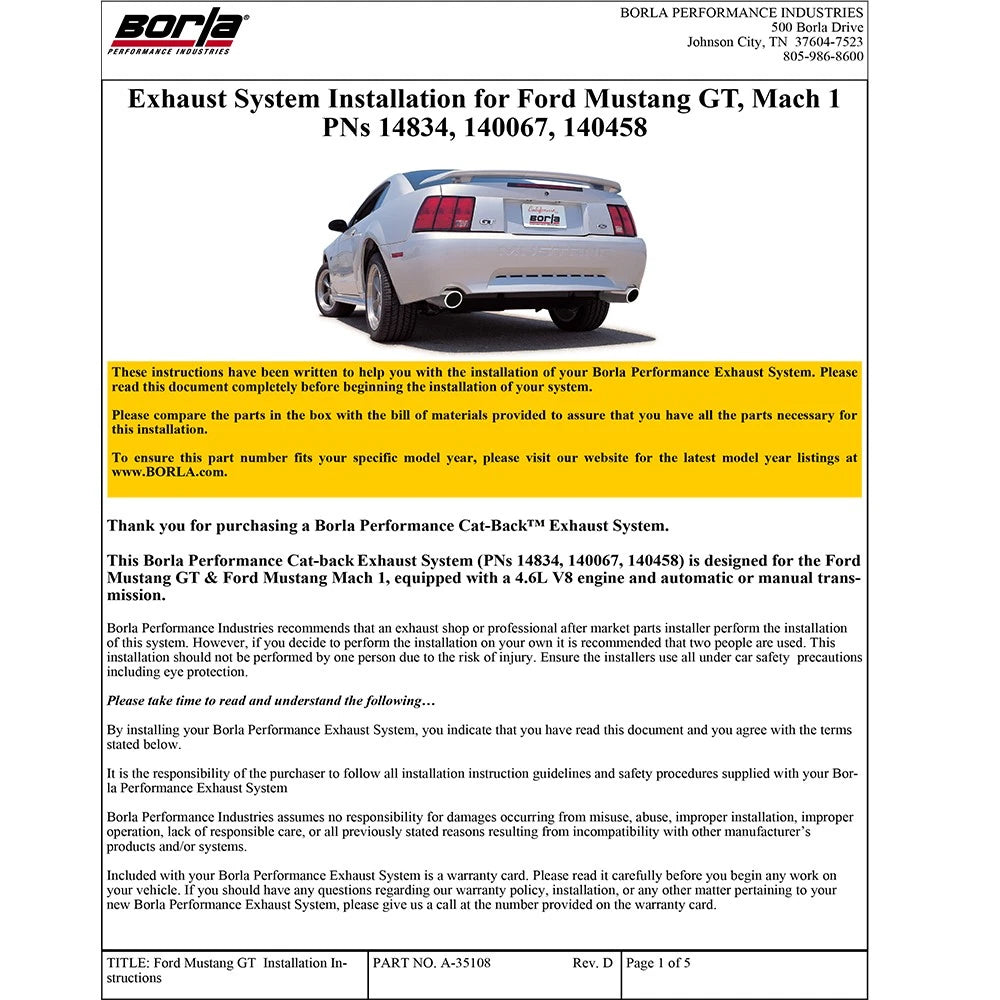 Borla 99-04 Ford Mustang GT 4.5L V8 AT/MT RWD 2dr ATAK SS Catback Exhaust