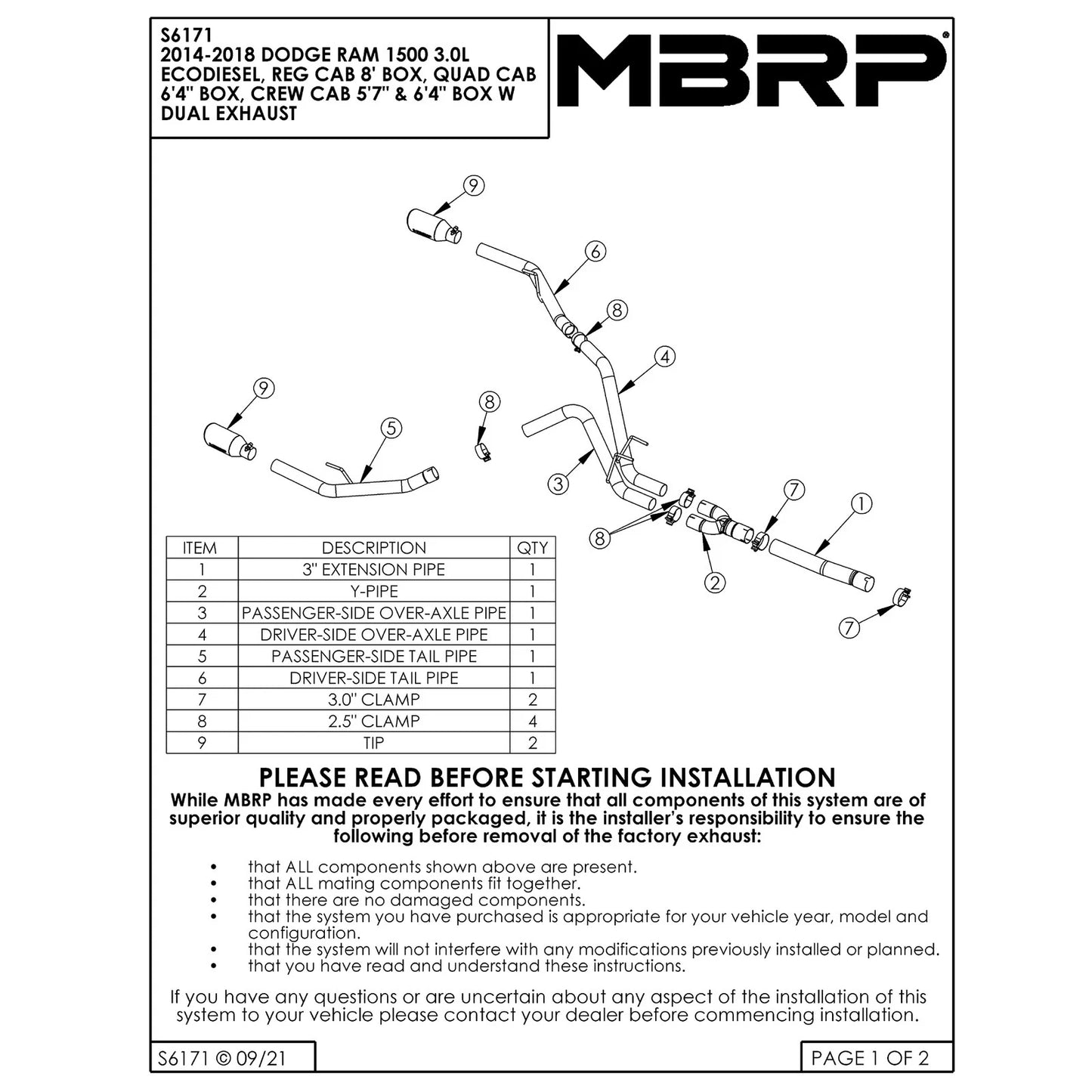 MBRP 2014 Dodge Ram 1500 3.0L EcoDiesel 2.5in Filter Back Exhaust Dual Split Rear Exit Alum