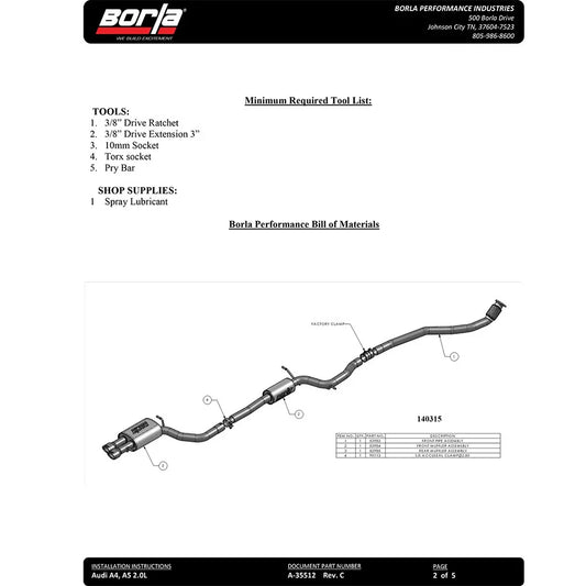 Borla 09-15 Audi A4 Quattro Base SS Catback Exhaust