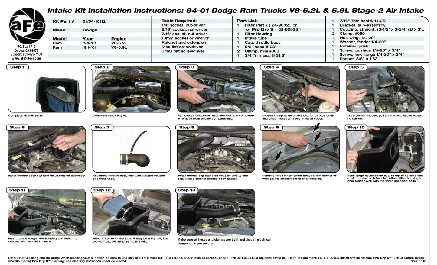 aFe MagnumFORCE Intakes Stage-2 P5R AIS P5R Dodge Trucks 94-01 V8-5.2L/5.9L