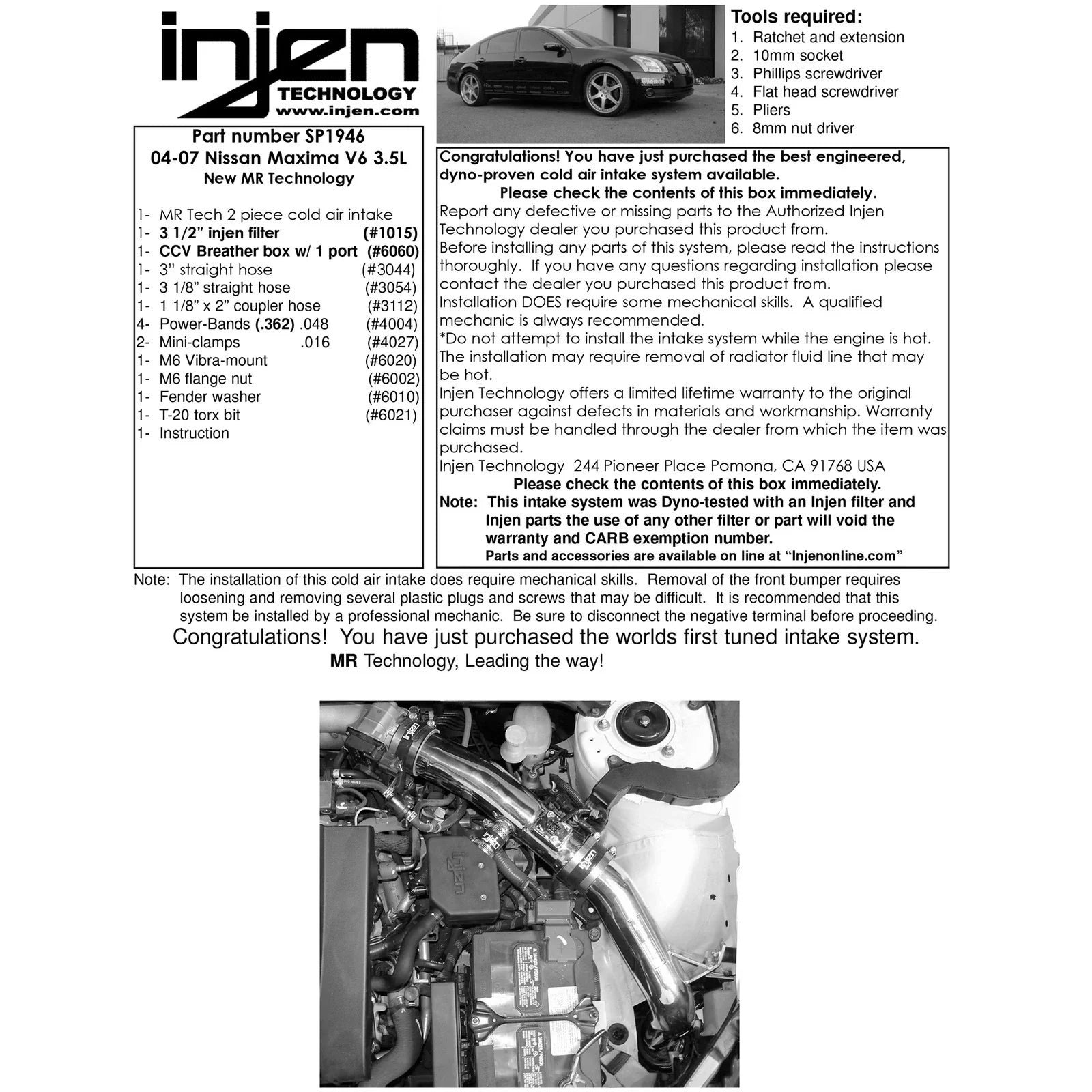 Injen 04-07 Maxima V6 3.5L Polished Cold Air Intake