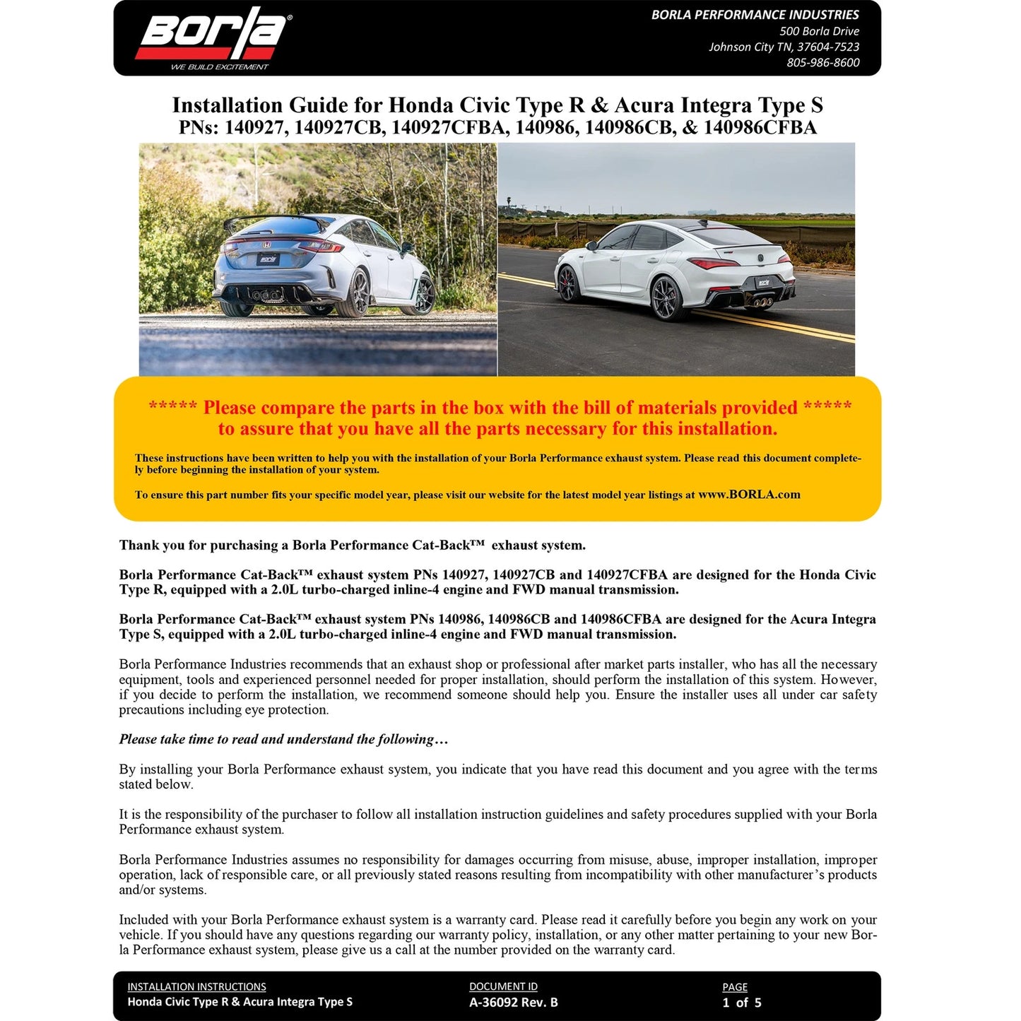 Borla 2024 Acura Integra Type S Cat Back Exhaust