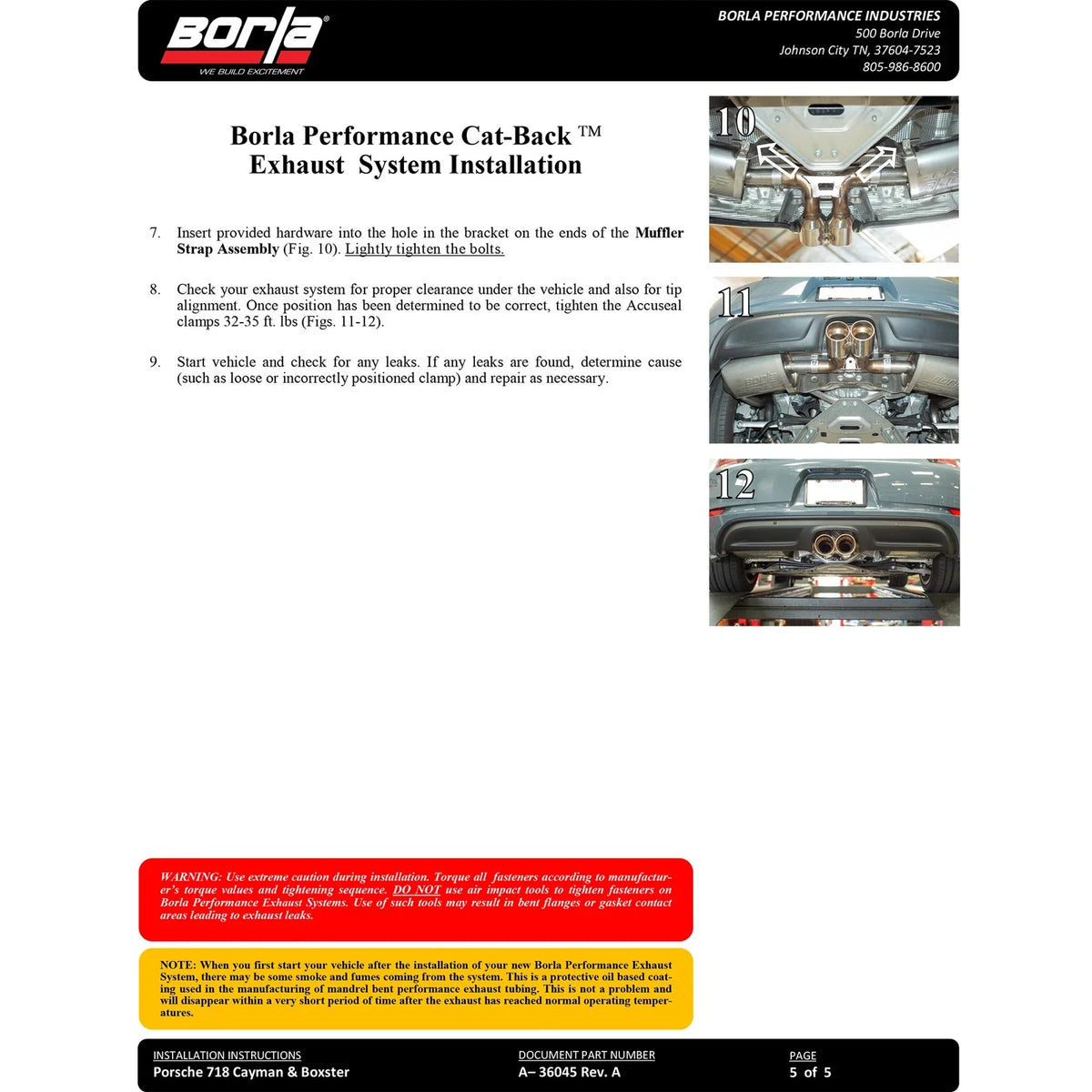 Borla 17-22 Porsche Cayman/Boxster 718 2.0L 4 Cyl. AT/MT RWD 2DR 2.25in S-Type Exhaust