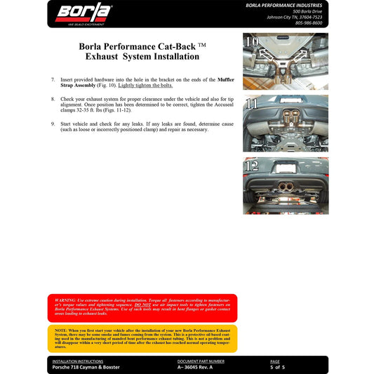 Borla 17-22 Porsche Cayman/Boxster 718 2.0L 4 Cyl. AT/MT RWD 2DR 2.25in S-Type Exhaust