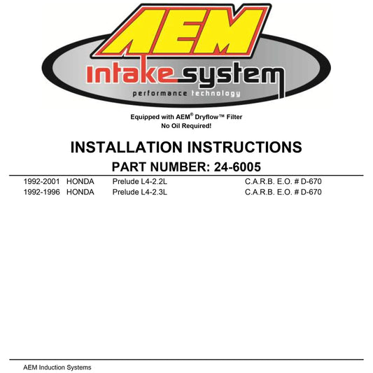 AEM 92-01 Honda Prelude Si VTEC/Base & SH Silver V2 Intake